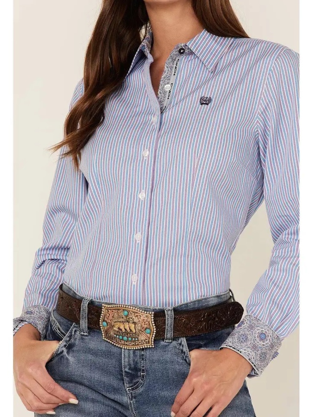 NWT Cinch Women's Long Sleeve Striped Western Shirt Size Medium